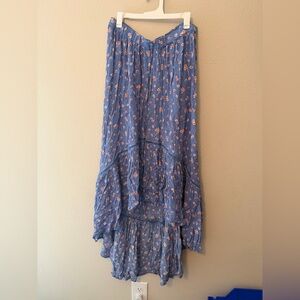 Blue Floral High-Low Maxi Skirt with matching crop top